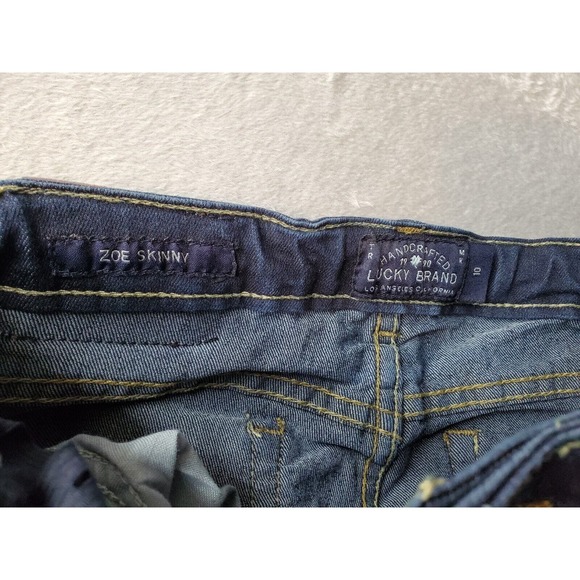 Lucky Brand Jeans Girls Sz 10 Blue Dark Wash Denim Cotton Pockets Zoe Skinny Leg - Picture 6 of 8